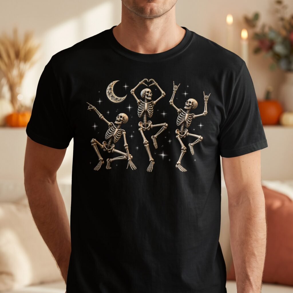 Celestial Dancing Skeletons Graphic T-Shirt