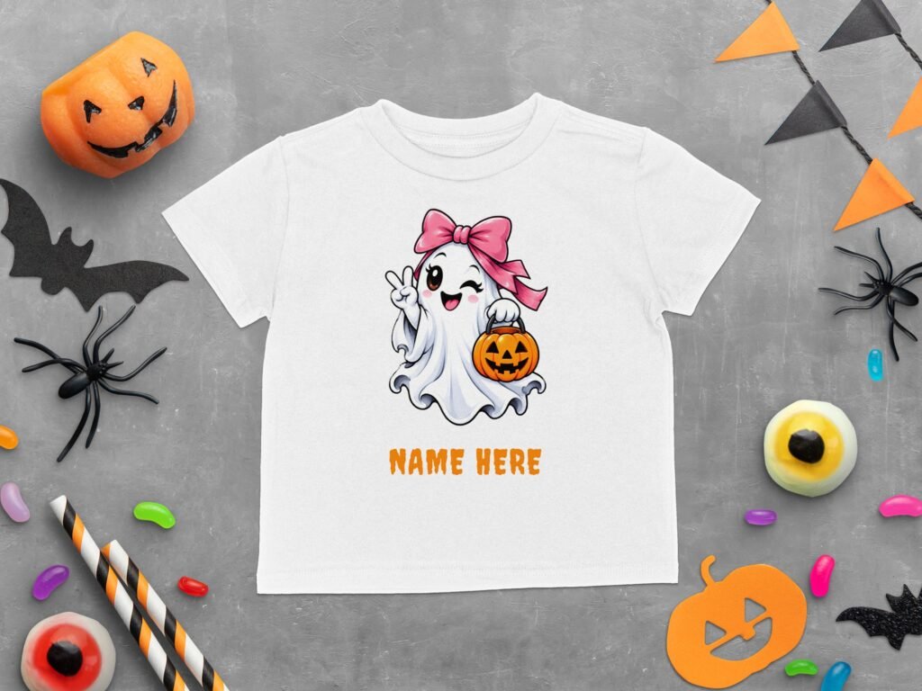 Cute Coquette Ghost Pink Bow Halloween T-Shirt