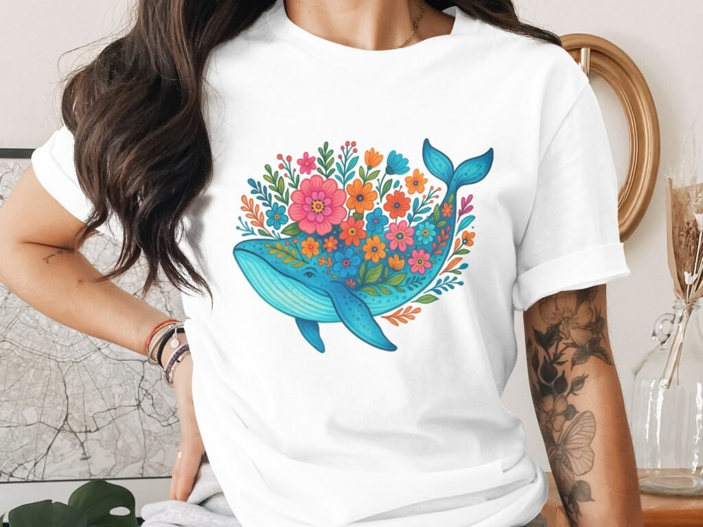 Floral Whale Graphic T-Shirt