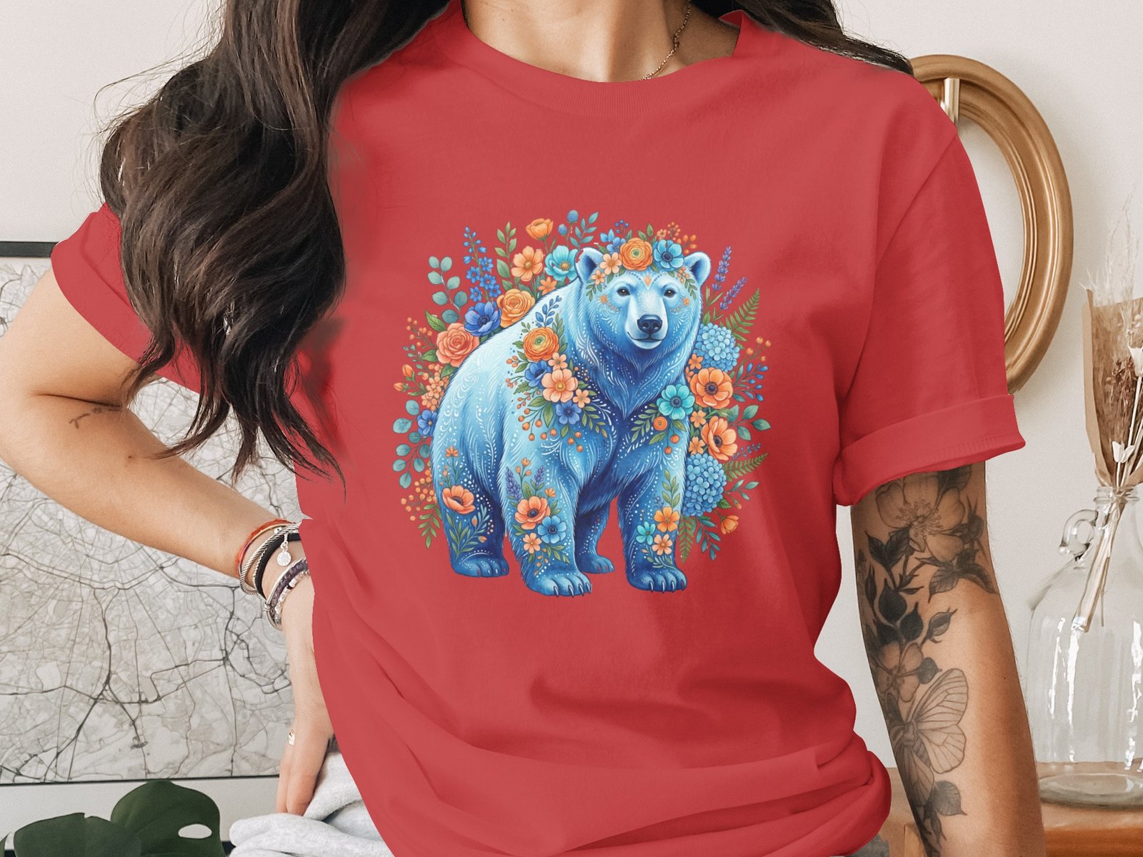 Floral Folk Art Bear T-Shirt - Image 6
