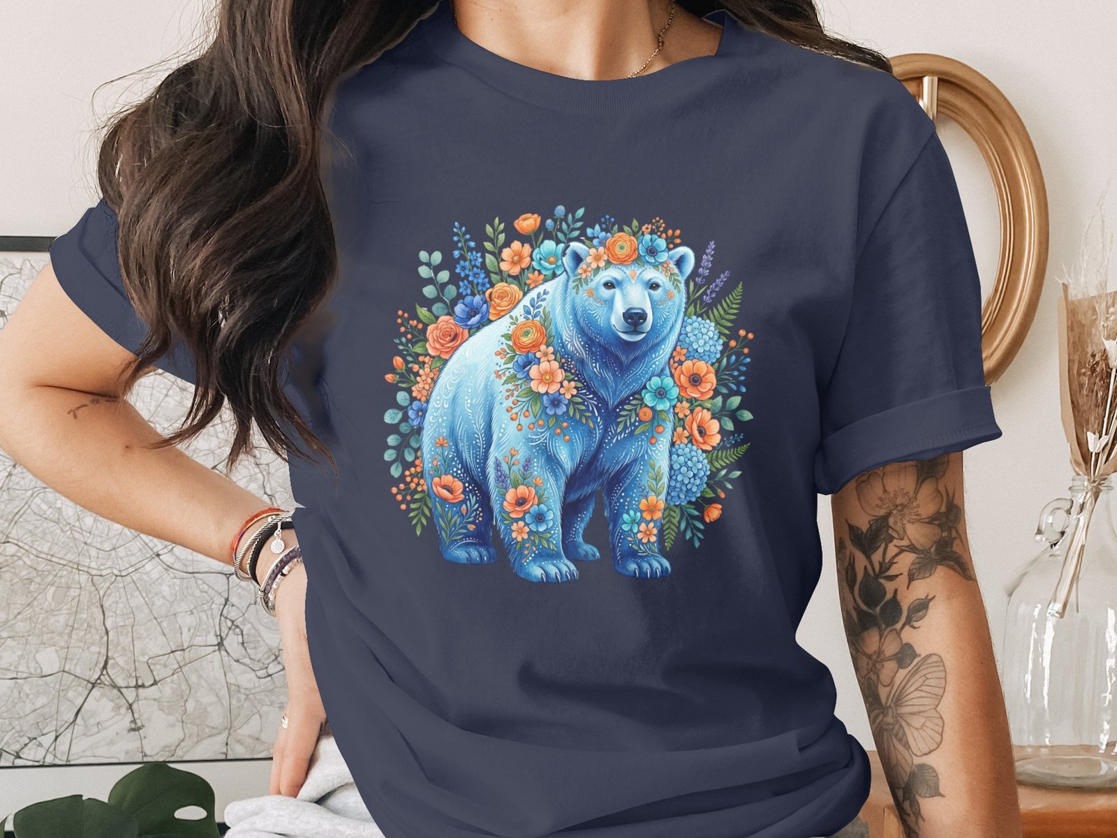 Floral Folk Art Bear T-Shirt - Image 8