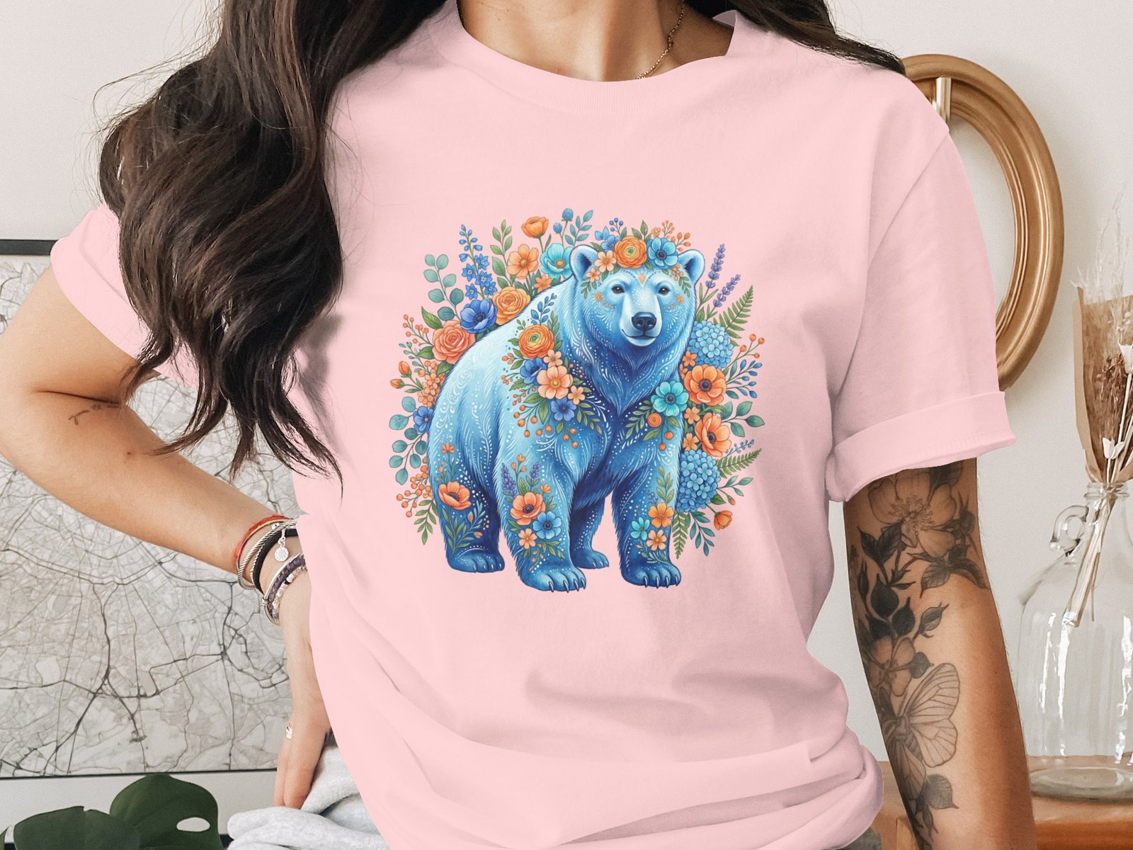 Floral Folk Art Bear T-Shirt - Image 3