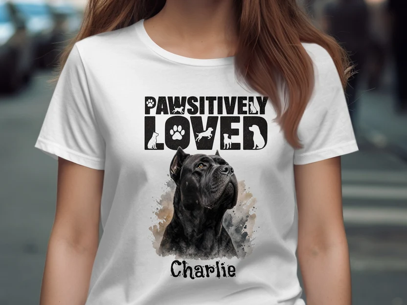 Personalized Pet Name Dog T Shirt Pawsitively Loved Watercolor Dog T-Shirt