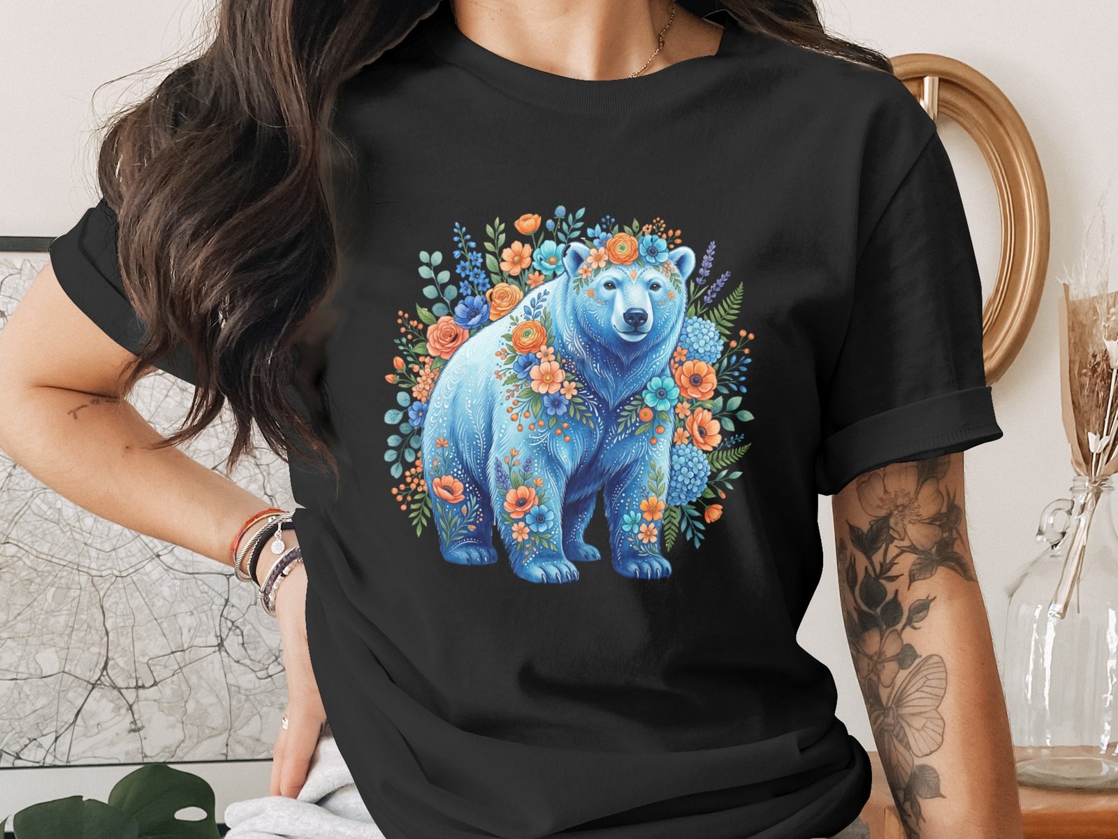 Floral Folk Art Bear T-Shirt - Image 9