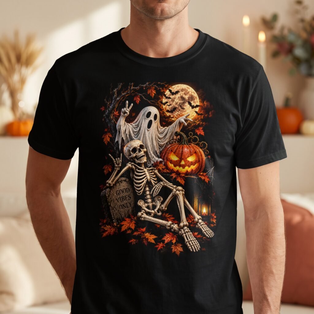 Good Vibes Only Skeleton Halloween T-Shirt