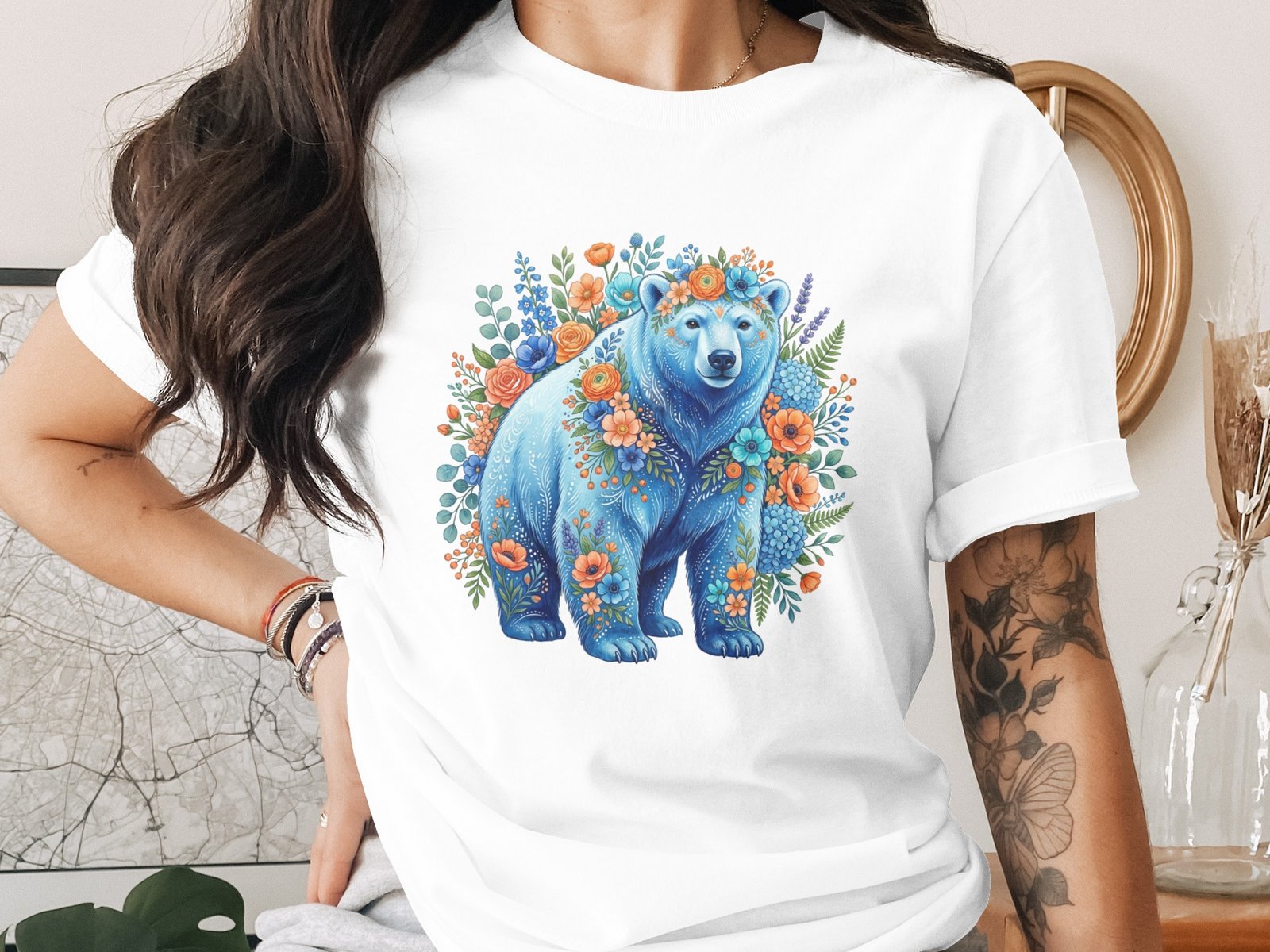 Floral Folk Art Bear T-Shirt