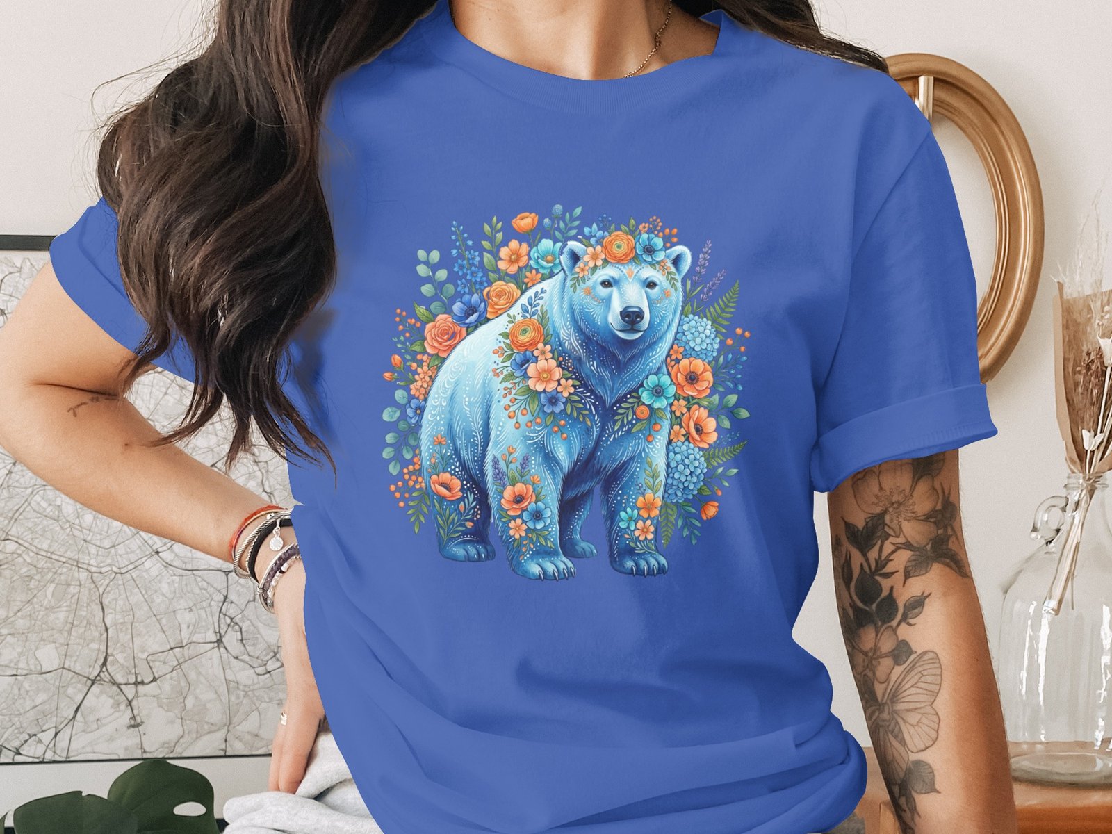 Floral Folk Art Bear T-Shirt - Image 7