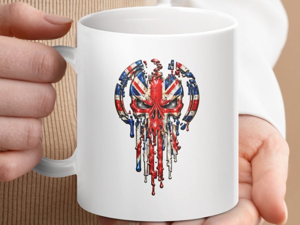 Distressed Union Jack Skull Mug