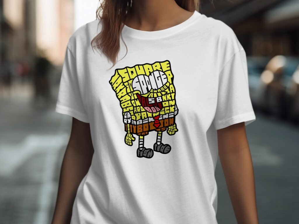 Retro Word Art Sponge Cartoon T-Shirt
