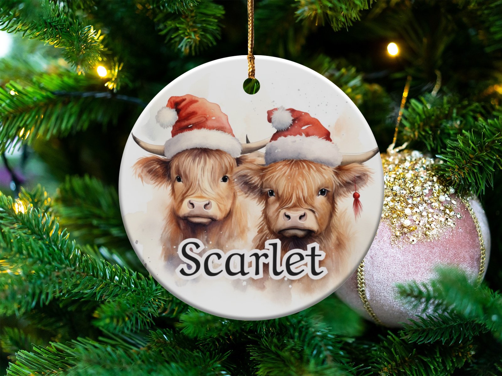Personalized Highland Cow Christmas Ornament