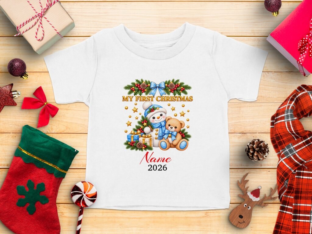 Custom Baby First Christmas Snowman T-Shirt