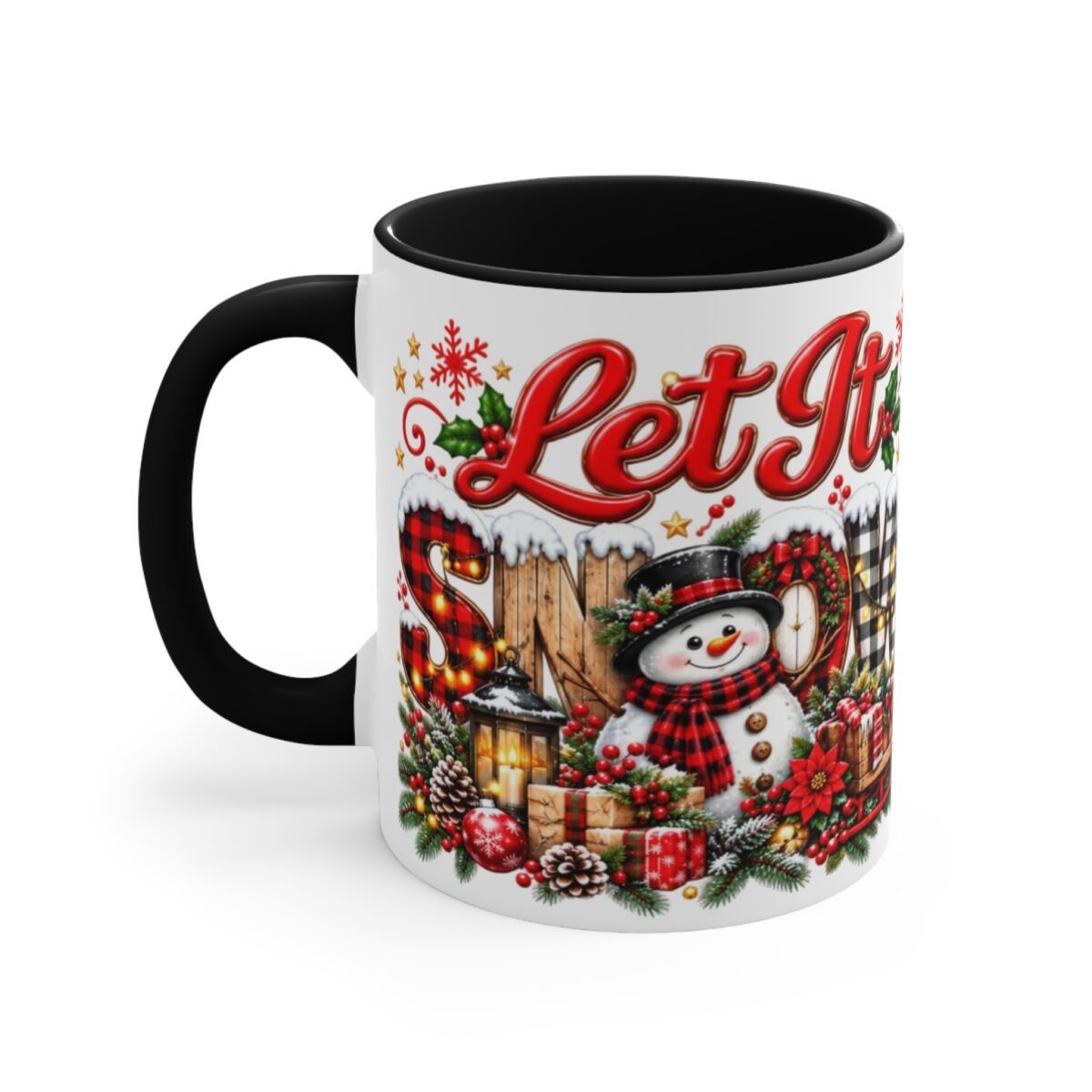 Let It Snow Rustic Christmas Gnome & Snowman Mug