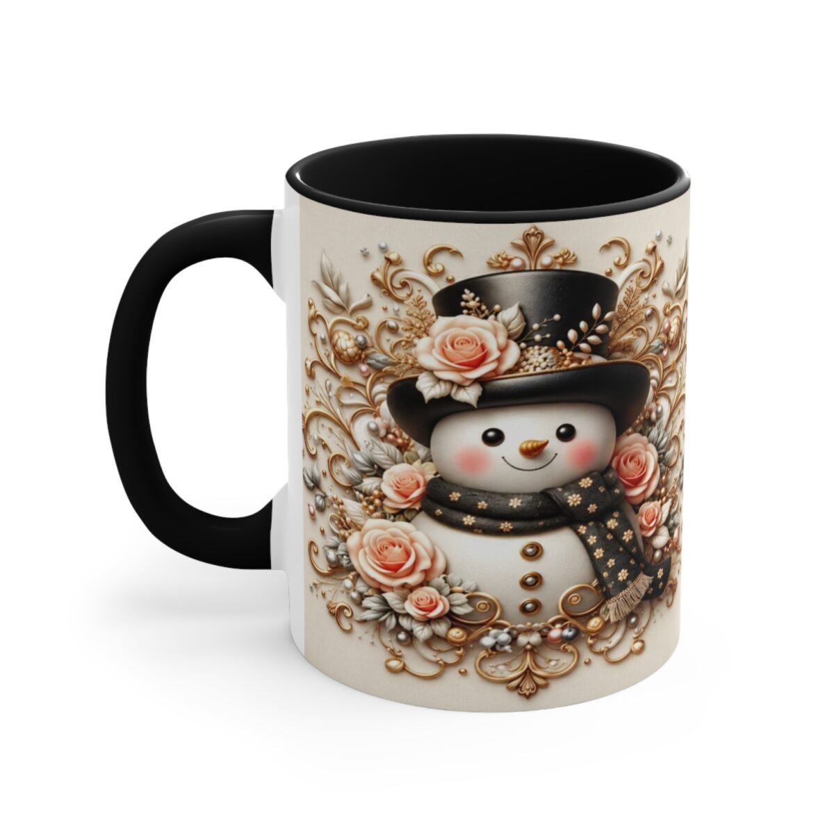 Vintage Rococo Floral Snowman Mug