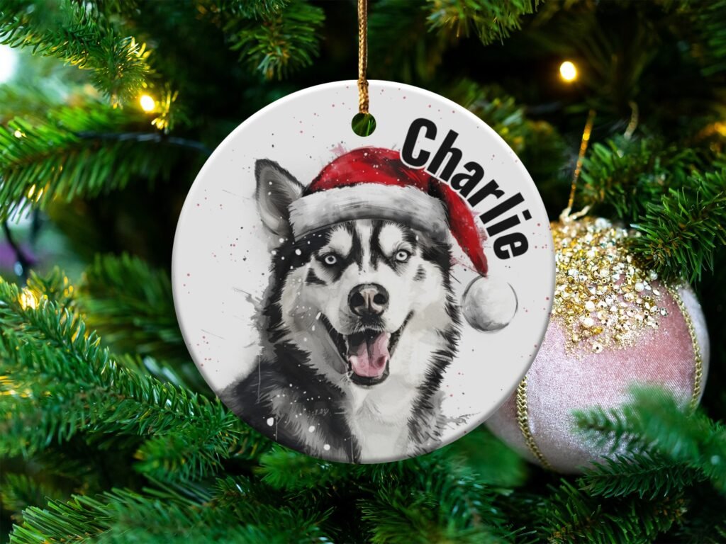 Festive Husky Dog Christmas Ornament