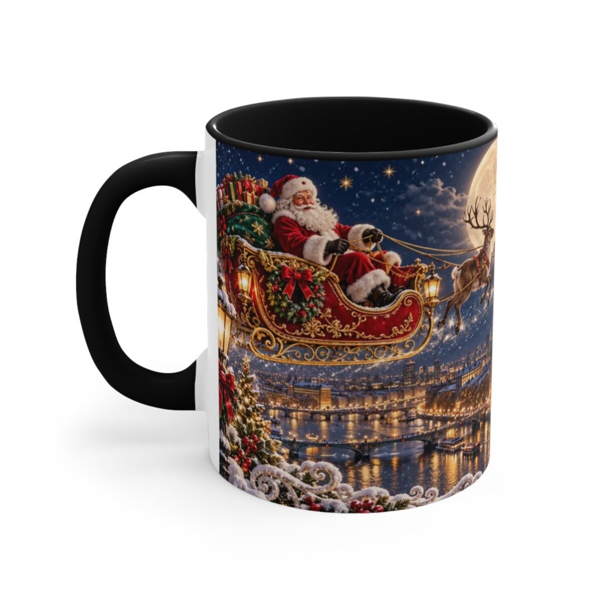 Santa Flying Over London Christmas Mug