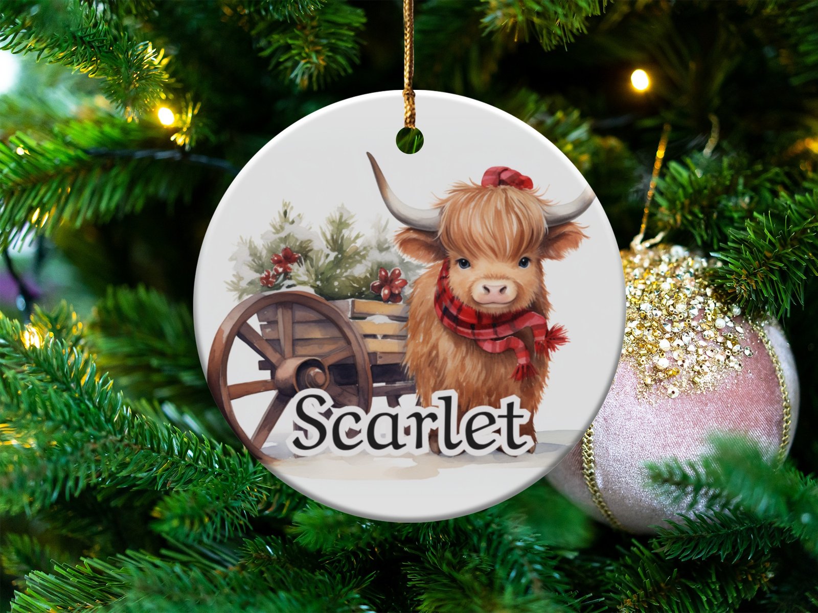 Custom Highland Cow Christmas Ornament