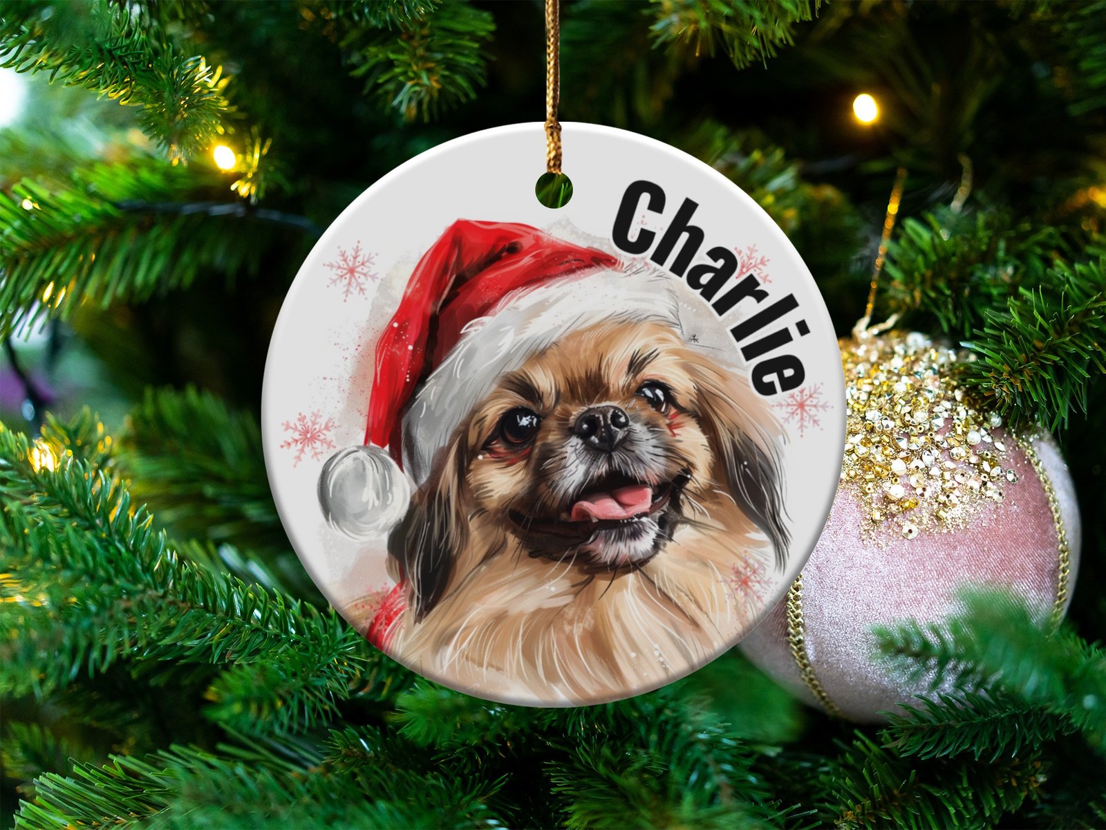 Custom Pekingese Santa Christmas Ornament