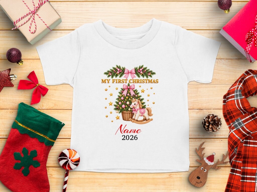 Custom Baby Girl First Christmas T-Shirt
