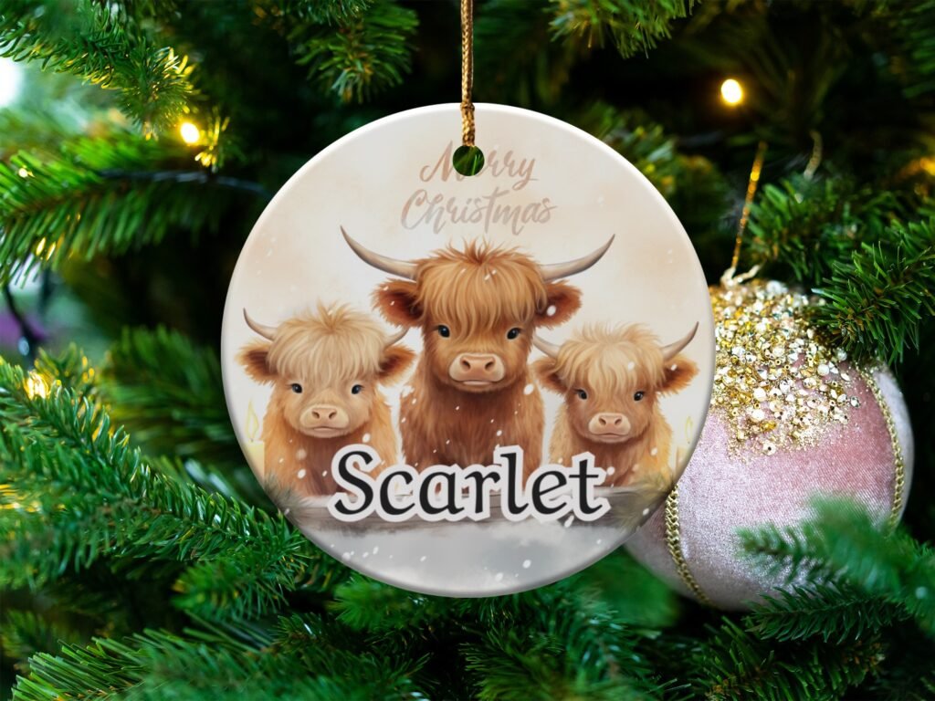 Personalized Highland Cow Christmas Ornament