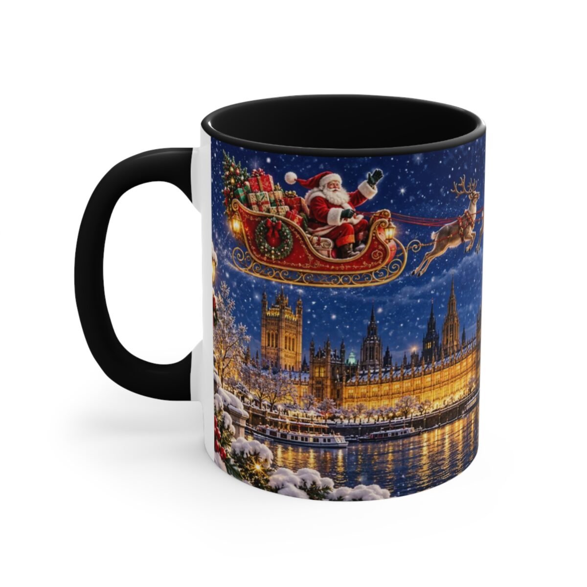 Santa Flying Over London Christmas Mug