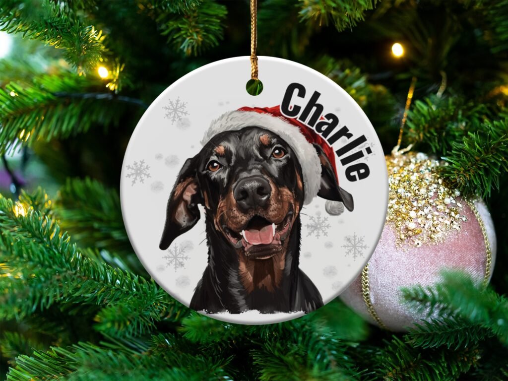 Santa Hat Doberman Christmas Dog Ornament