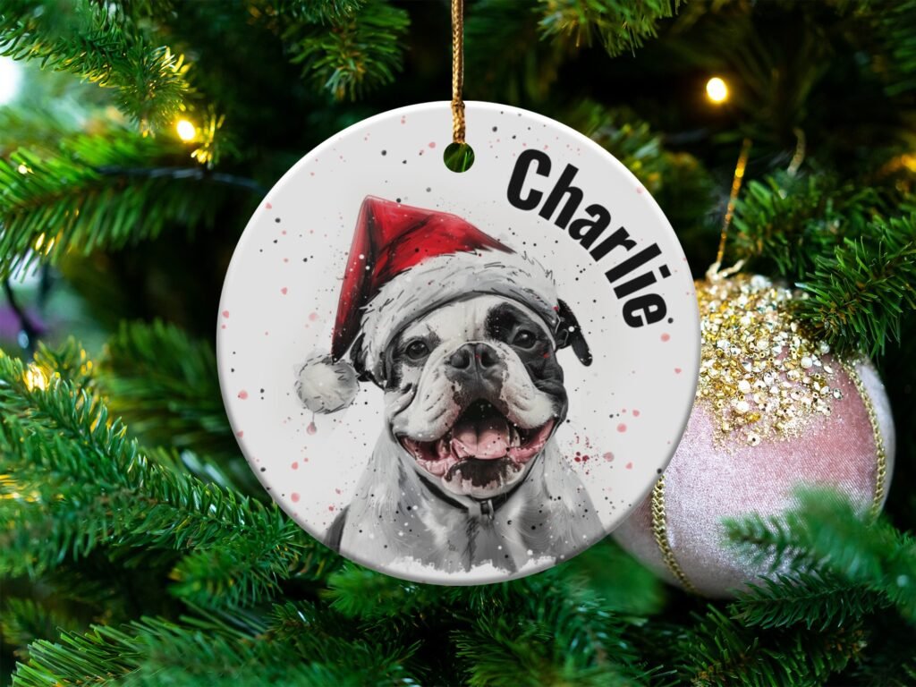 Festive Santa Bulldog Christmas Ornament