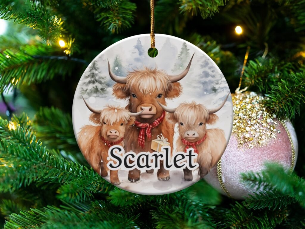 Personalized Highland Cow Christmas Ornament