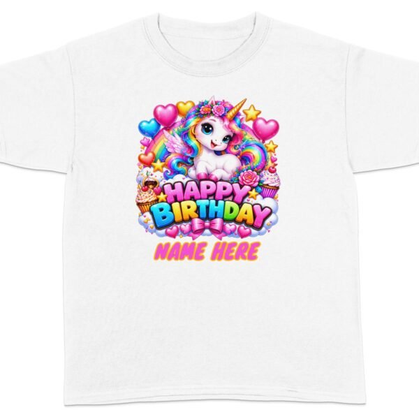 Custom Rainbow Unicorn Birthday T-Shirt