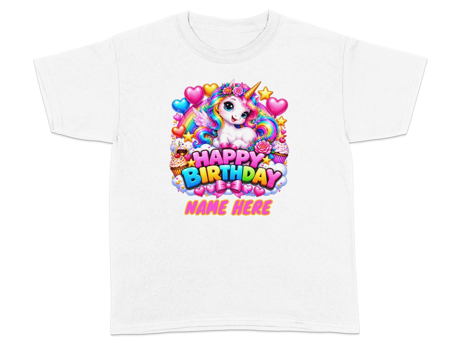 Custom Rainbow Unicorn Birthday T-Shirt