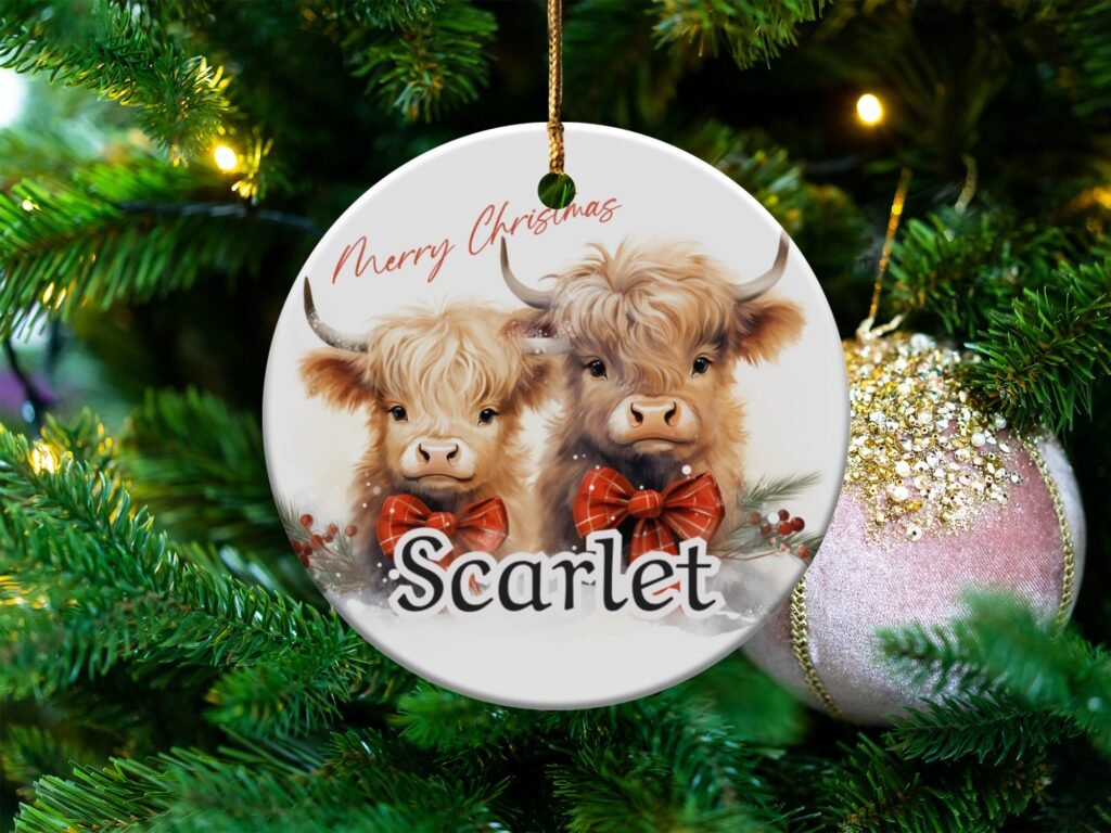Personalized Highland Cow Christmas Ornament