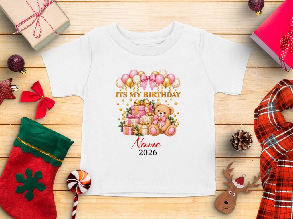 Custom Pink Teddy Bear Birthday T-Shirt