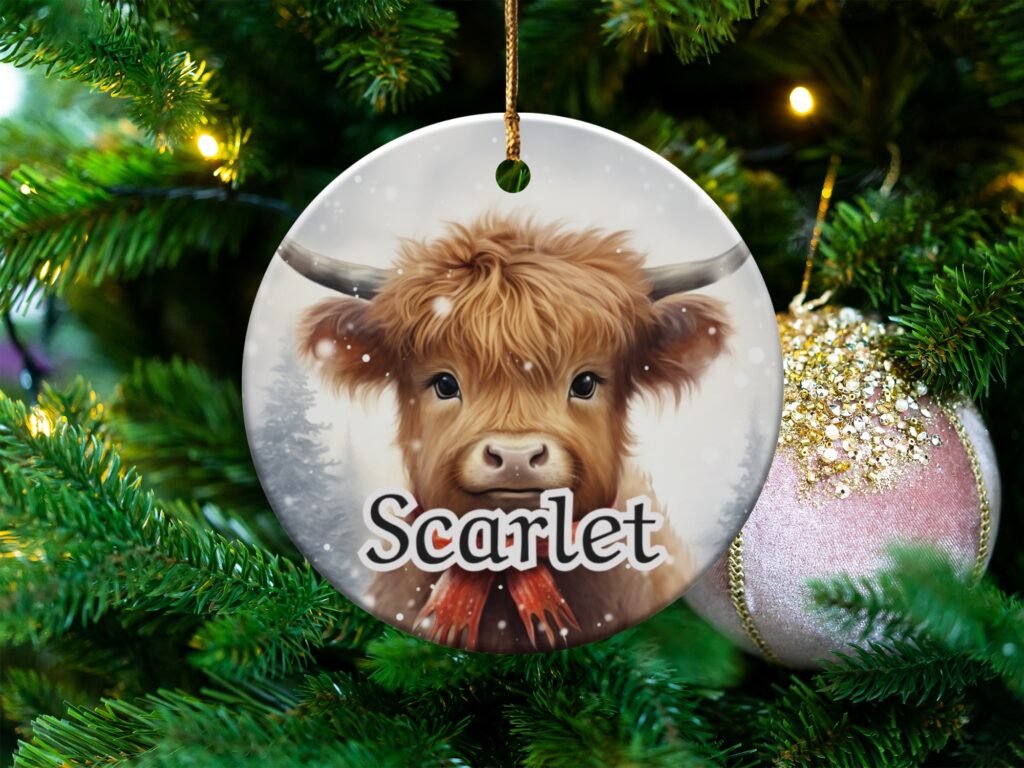 Personalized Highland Cow Christmas Ornament