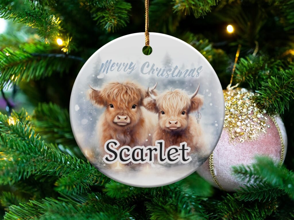 Personalized Highland Cow Christmas Ornament