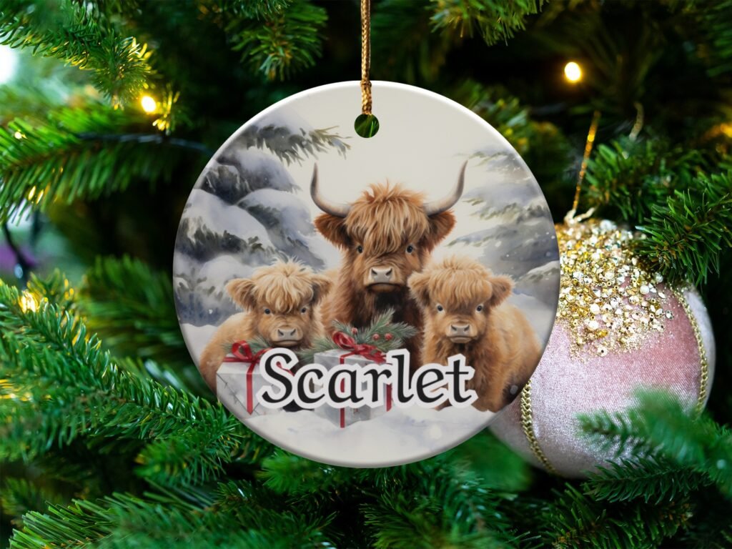Personalized Highland Cow Family Christmas Ornament
