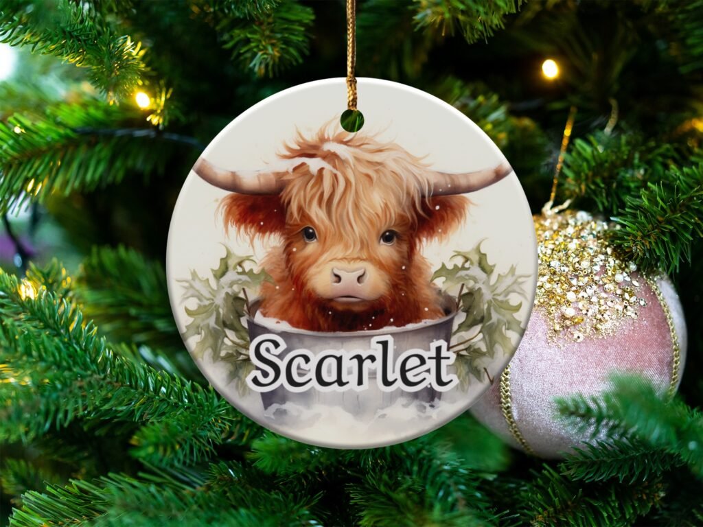 Rustic Highland Cow Christmas Ornament