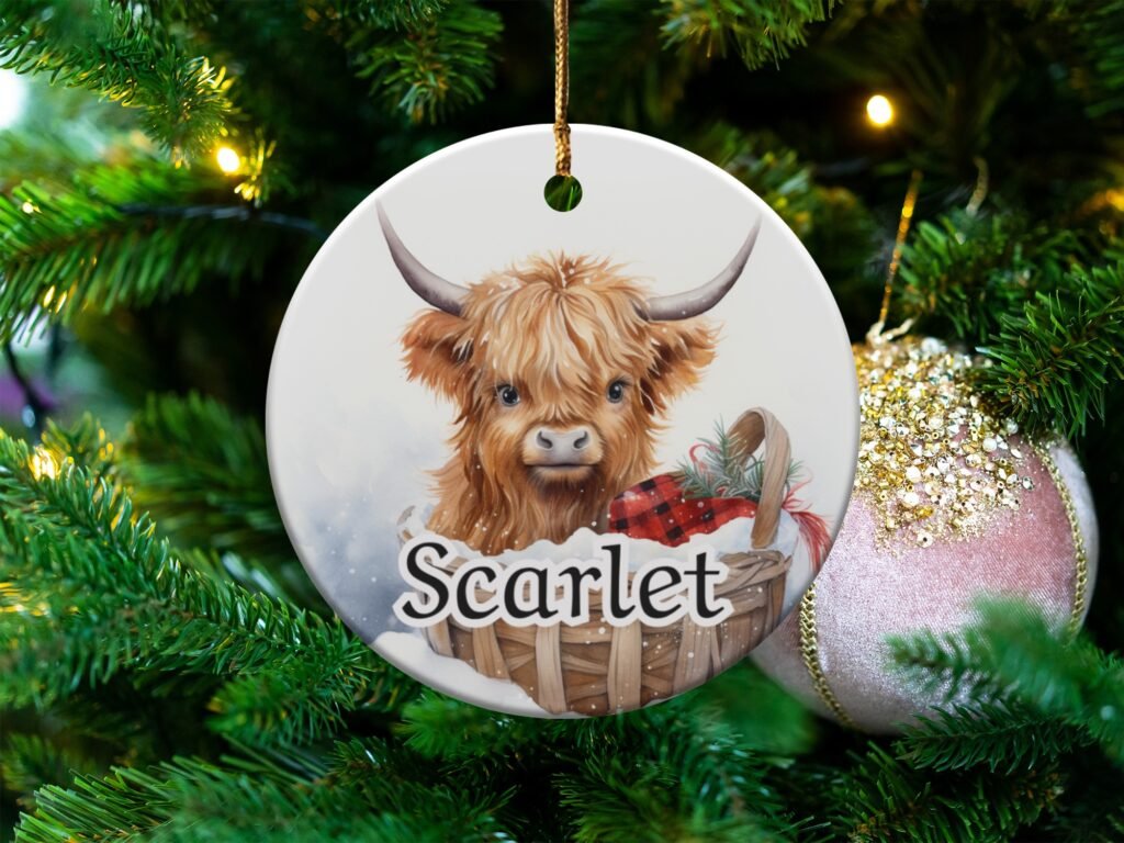 Personalized Highland Cow Christmas Ornament