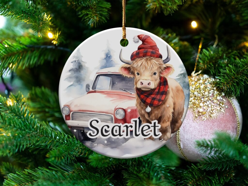Personalized Highland Cow Christmas Ornament