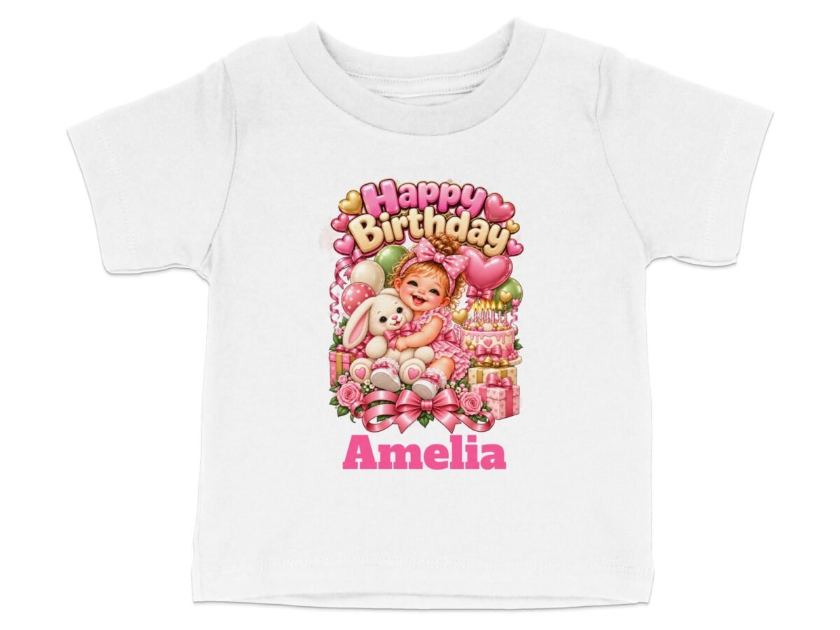 Personalized Cute Birthday Girl T-Shirt with Bunny