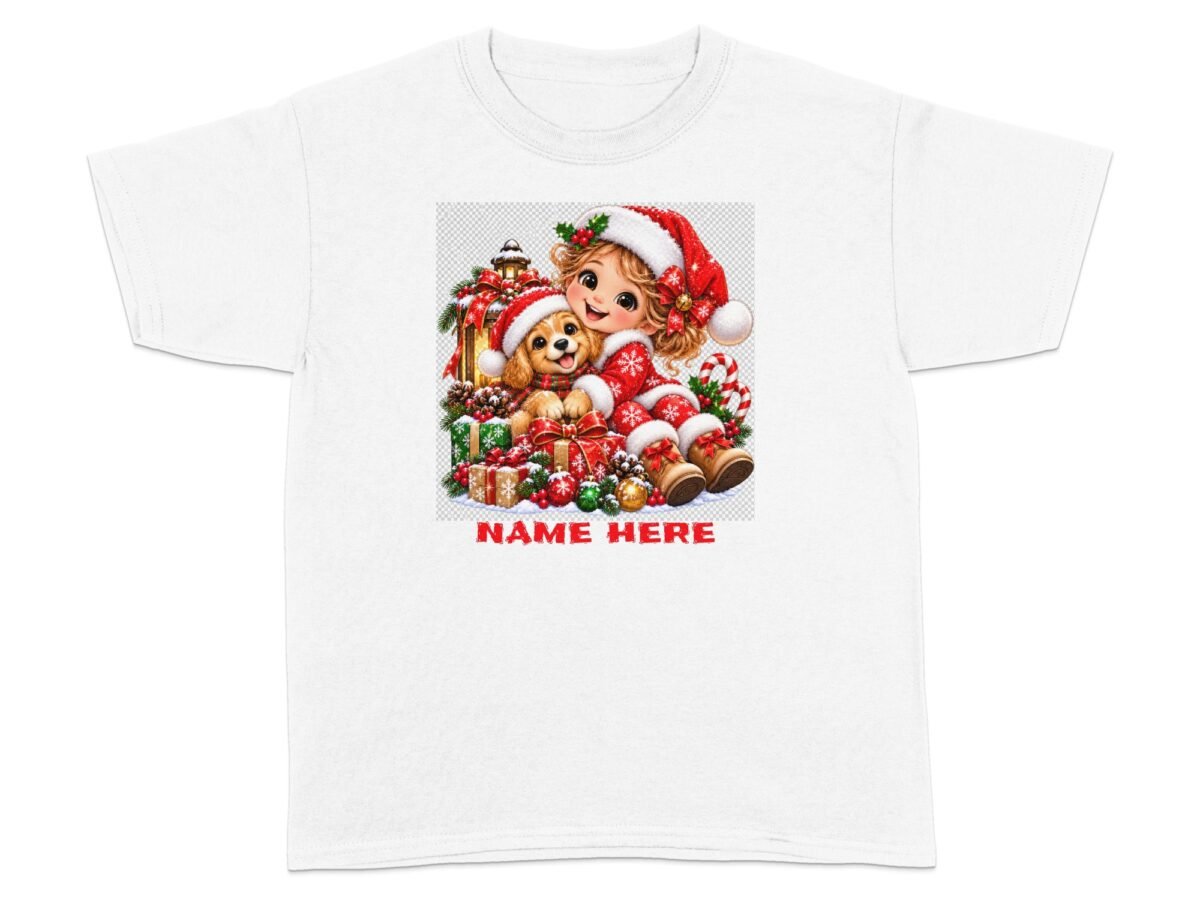 Custom Cute Christmas Girl & Puppy T-Shirt