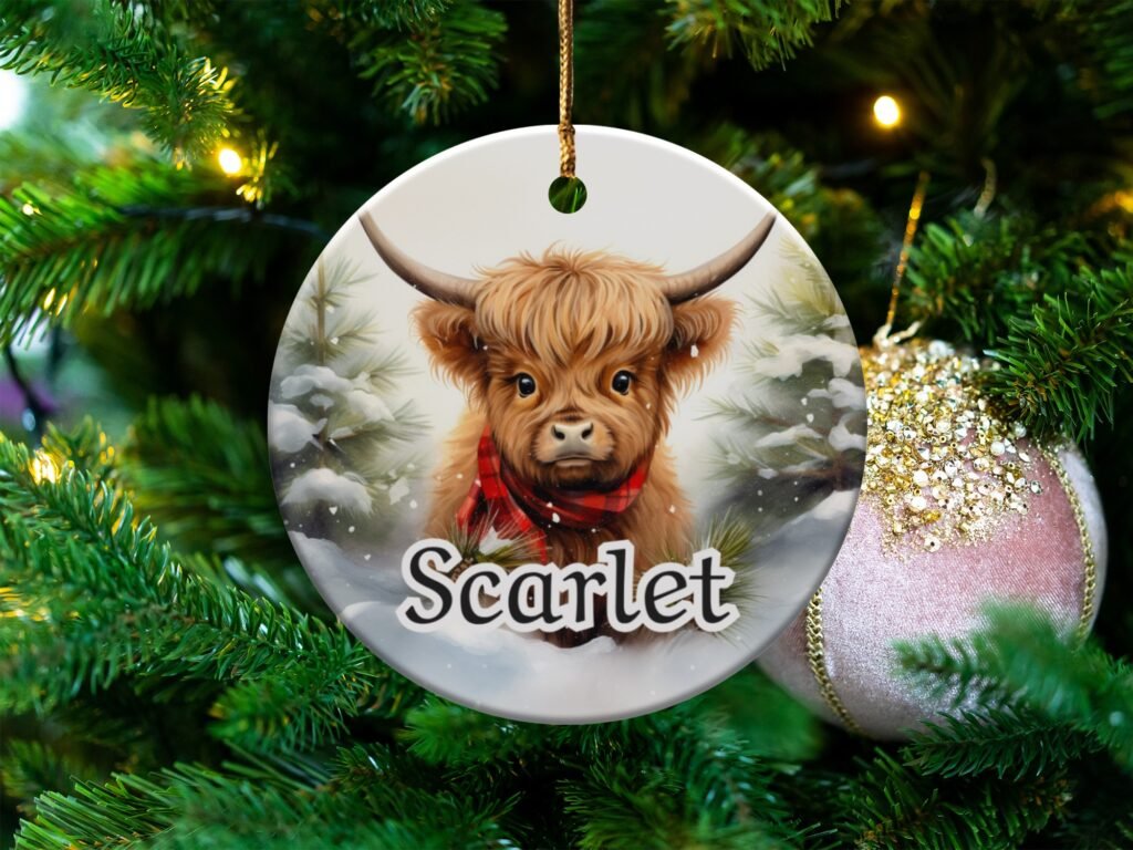 Personalized Highland Cow Christmas Ornament
