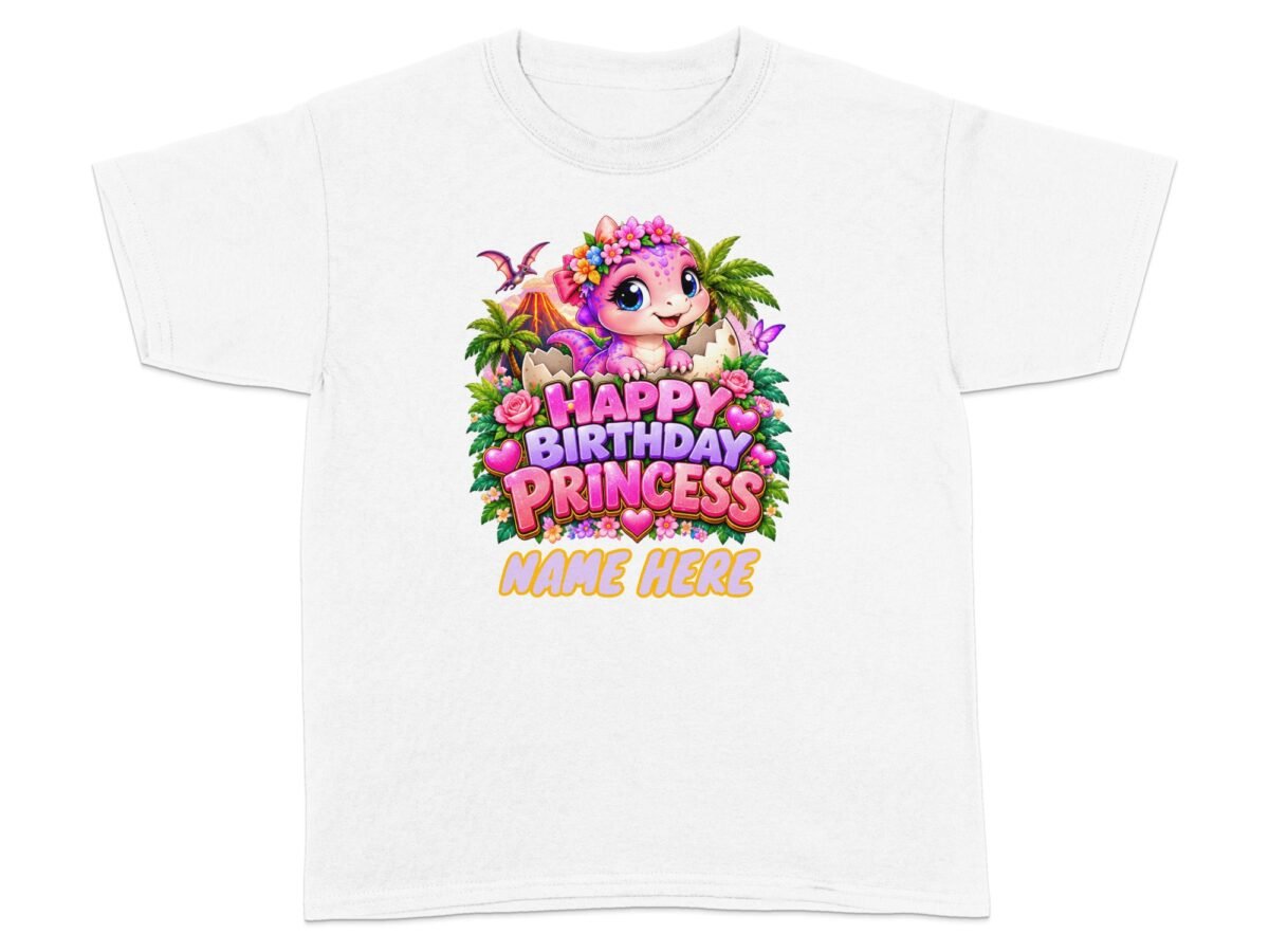 Custom Dinosaur Princess Birthday T-Shirt