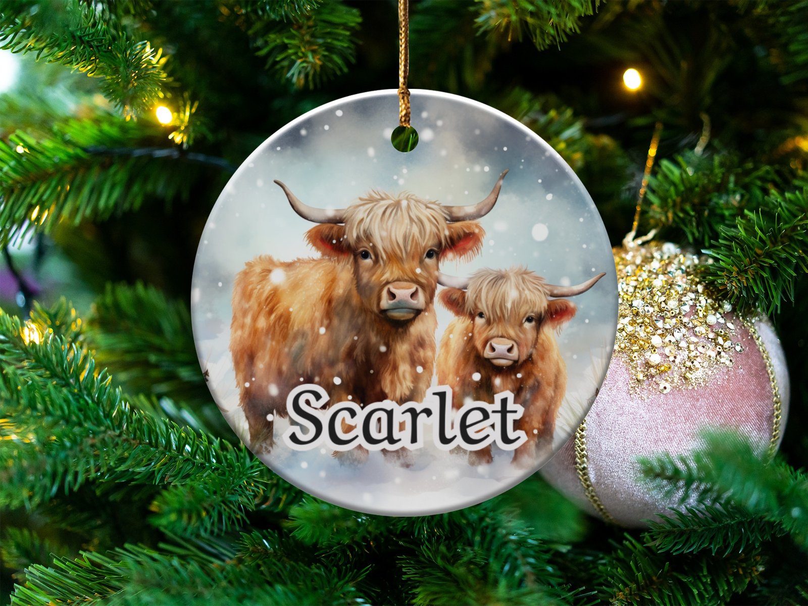 Personalized Highland Cow Christmas Ornament