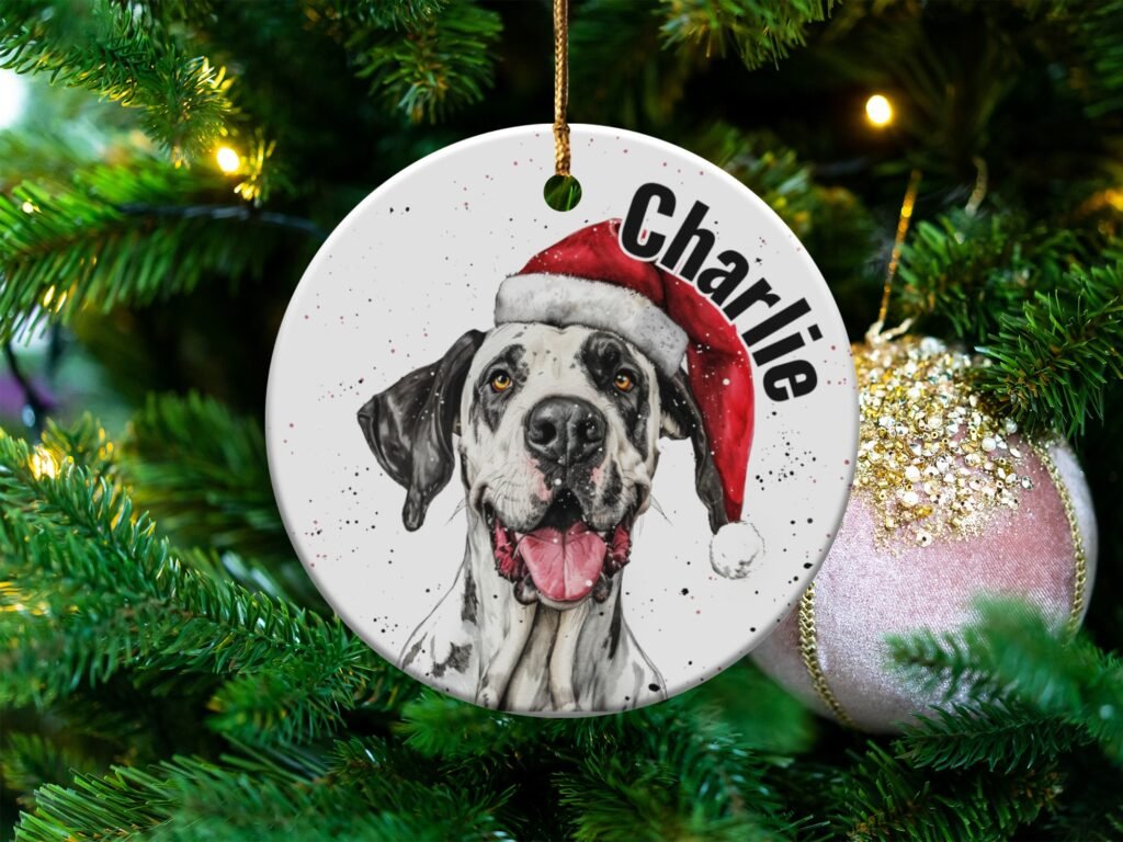 Festive Santa Great Dane Christmas Ornament