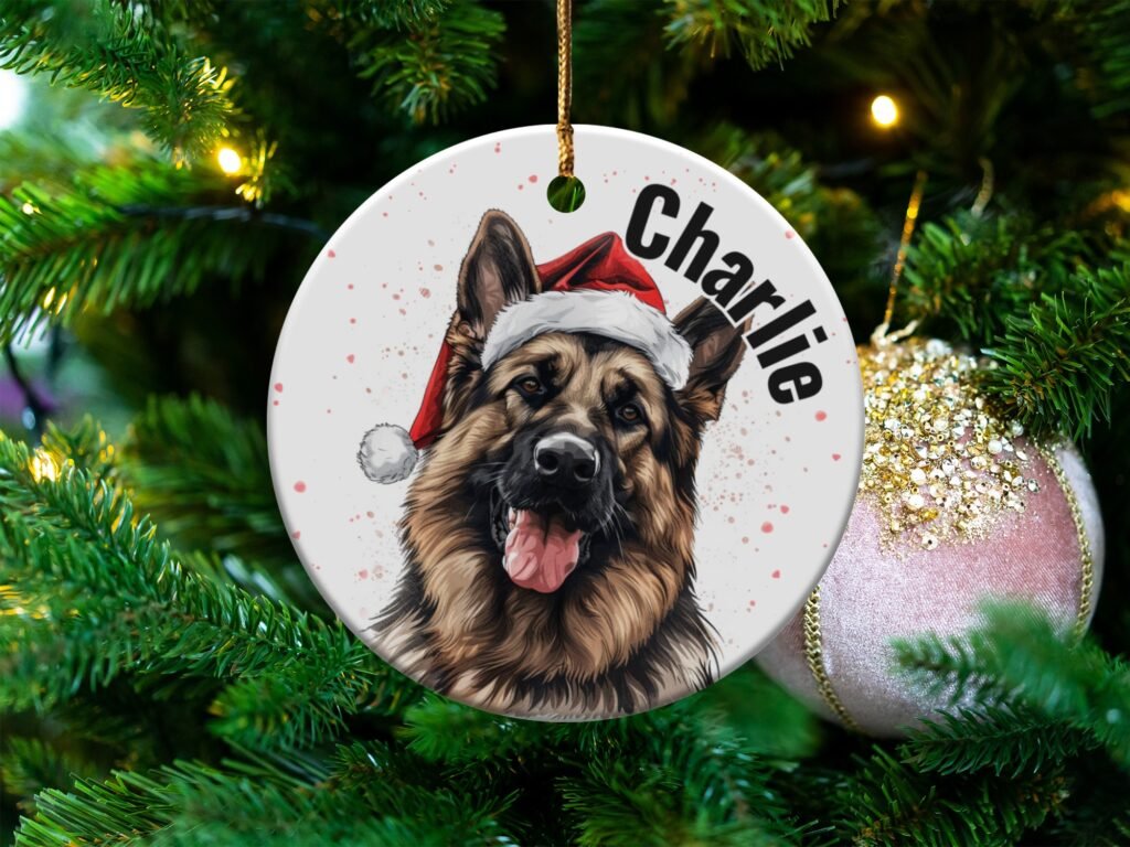 German Shepherd Santa Hat Christmas Ornament