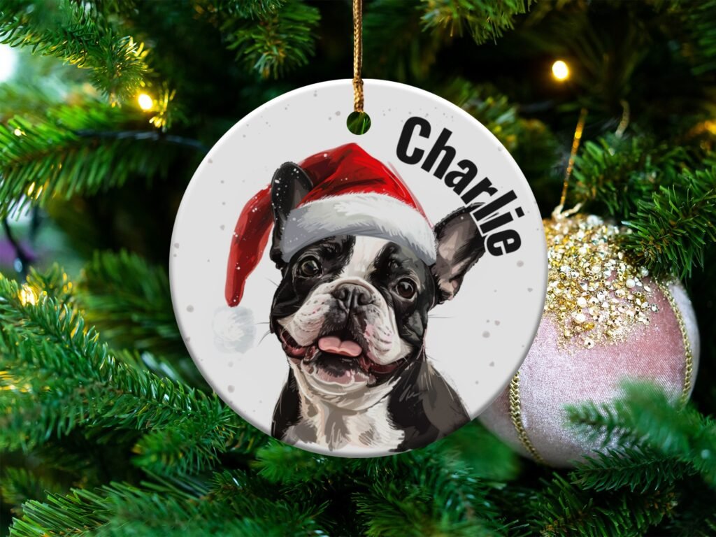 Festive Boston Terrier Dog Christmas Ornament