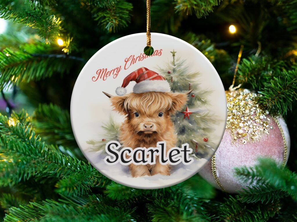 Personalized Highland Cow Christmas Ornament