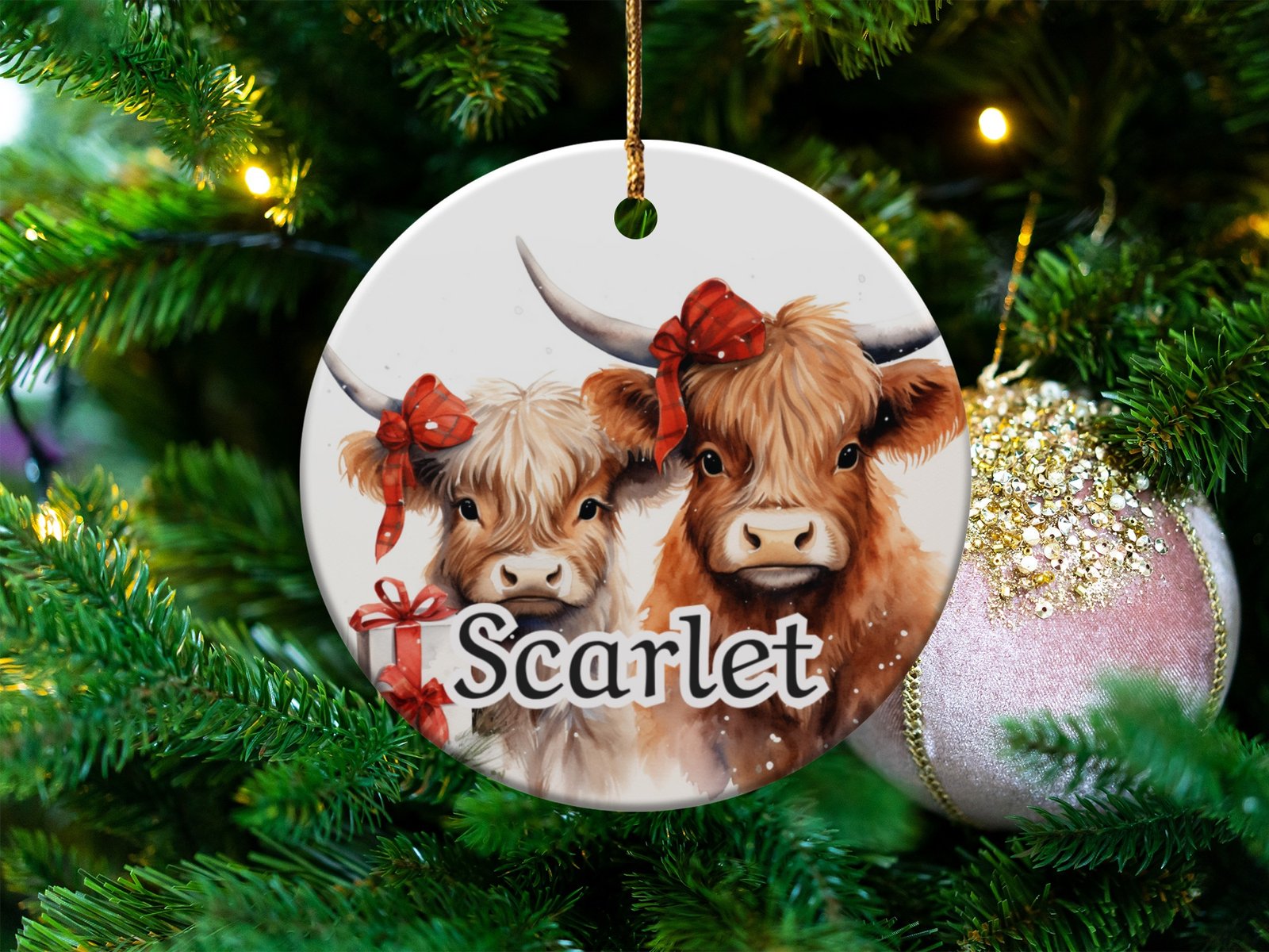 Personalized Highland Cow Christmas Ornament