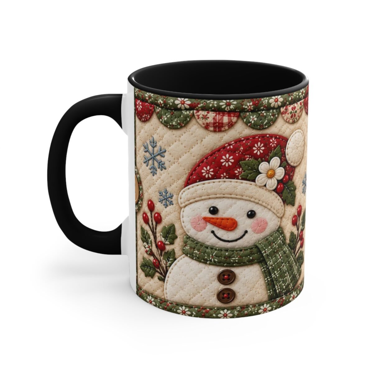 Rustic Quilted Snowman Holiday Coffee Mug