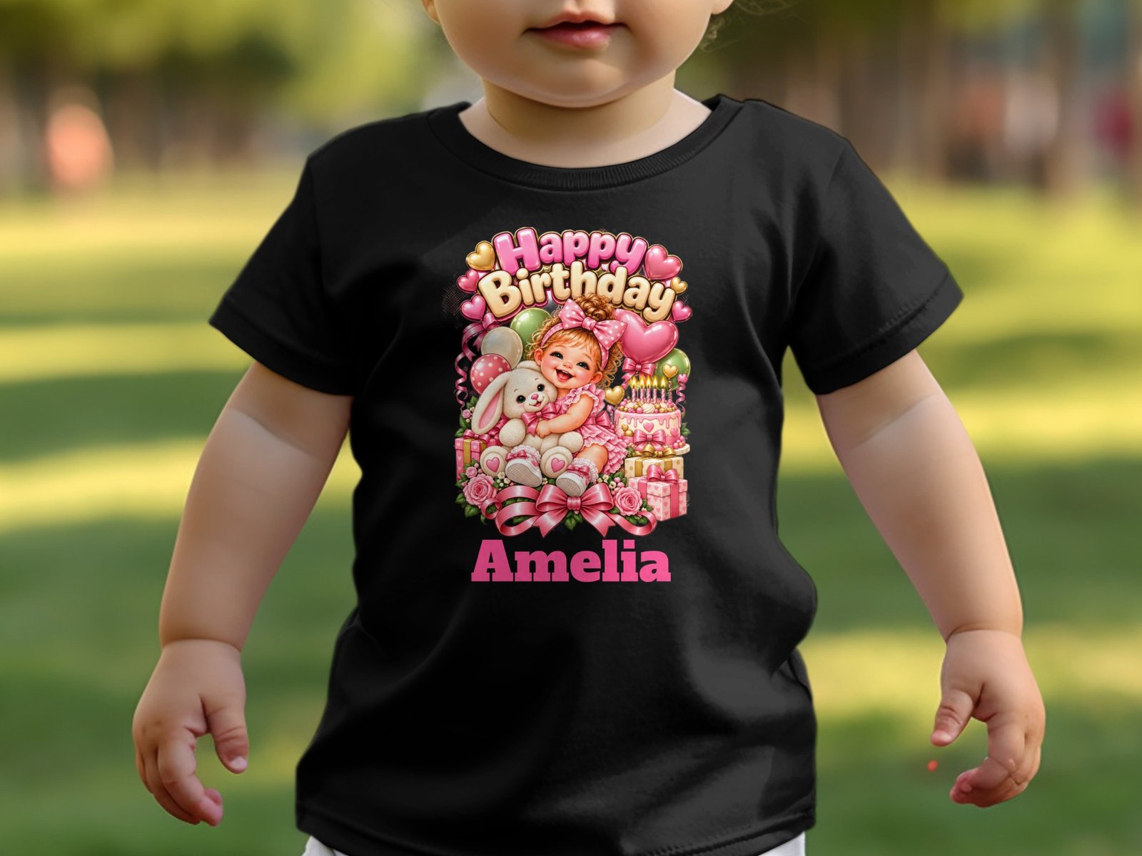 Personalized Cute Birthday Girl T-Shirt with Bunny - Image 4