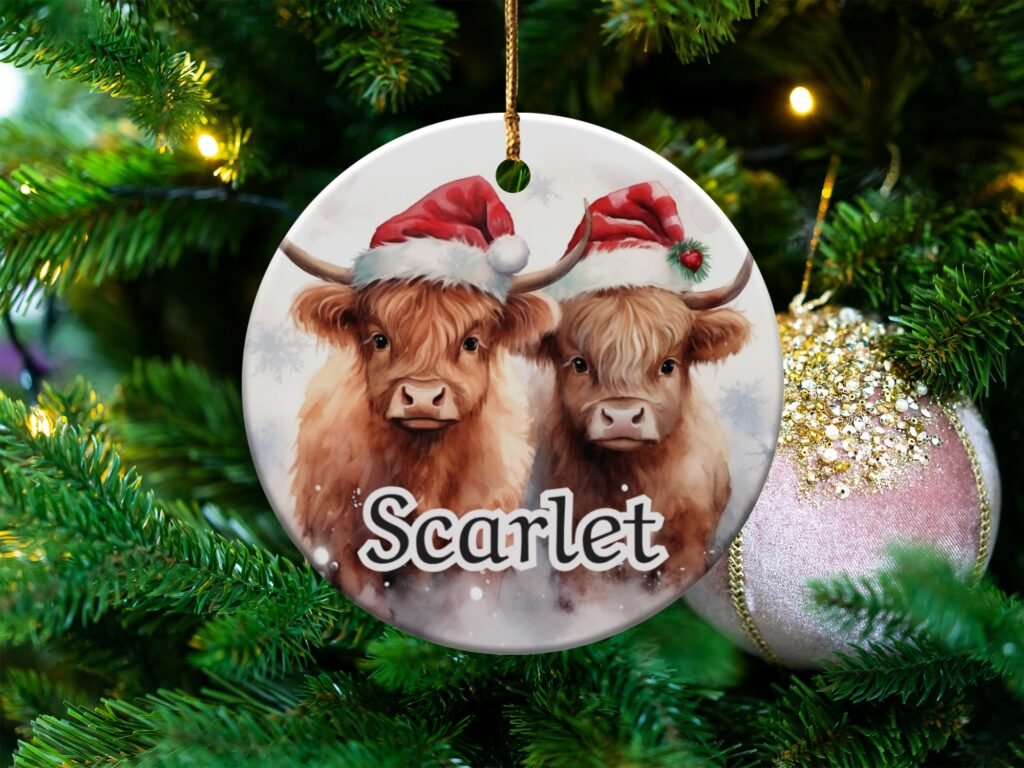 Personalized Highland Cow Christmas Ornament